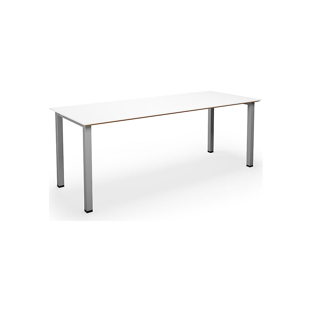 Multifunctionele tafel DUO-U Trend, recht blad, diepte 800 mm, breedte 1800 mm, wit, zilverkleurig