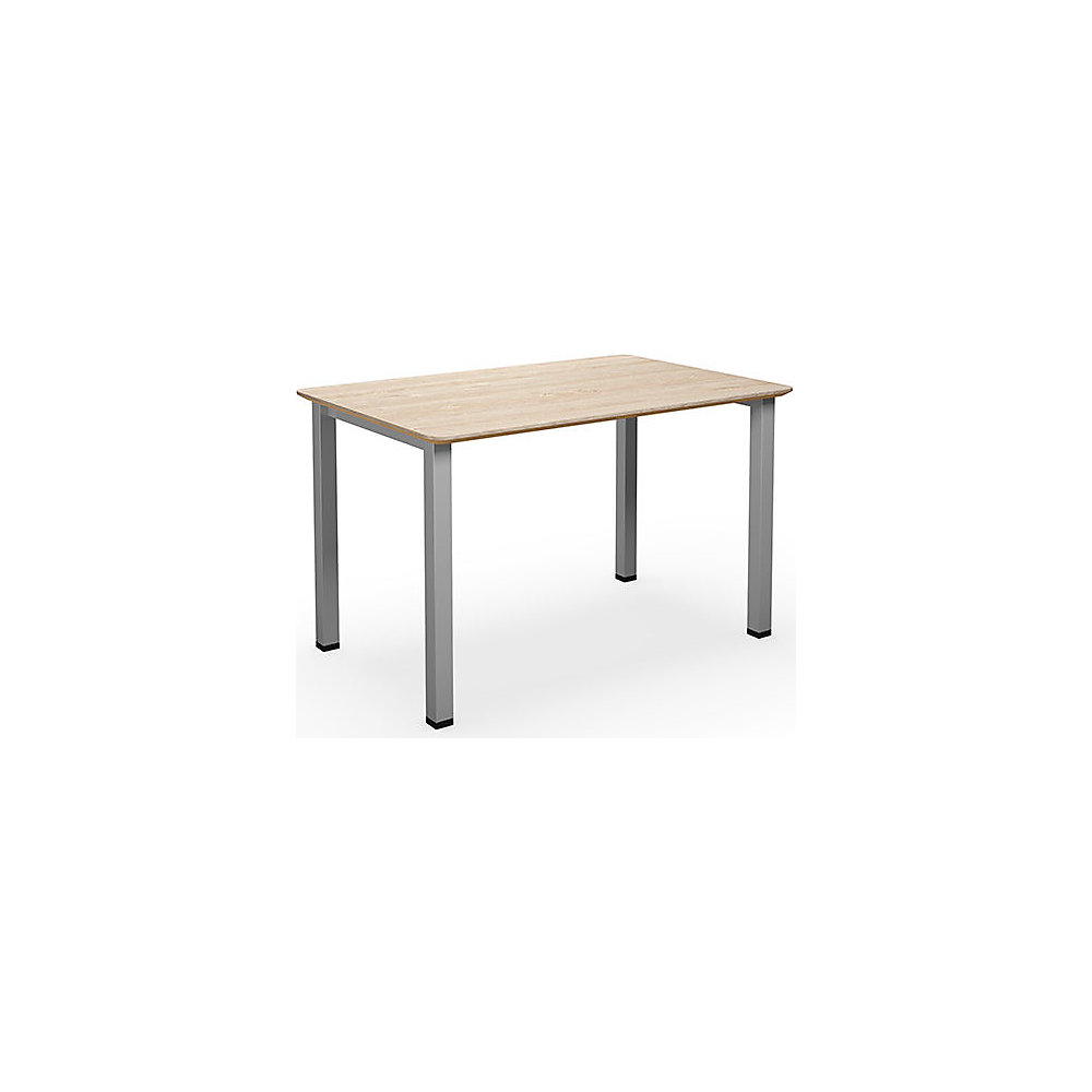 Multifunctionele tafel DUO-U Trend, recht blad, afgeronde hoeken, diepte 800 mm, breedte 1200 mm, eikenhout, zilverkleurig
