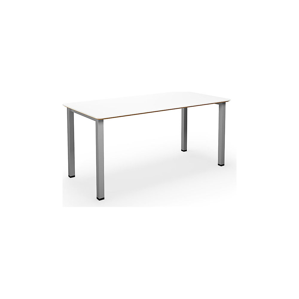 Multifunctionele tafel DUO-U Trend, recht blad, afgeronde hoeken, diepte 800 mm, breedte 1400 mm, wit, zilverkleurig