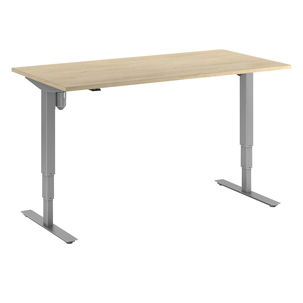 Bureau Atlanta, elektrisch in hoogte verstelbaar, recht, b x d = 1600 x 800 mm, eikenhout/zilver