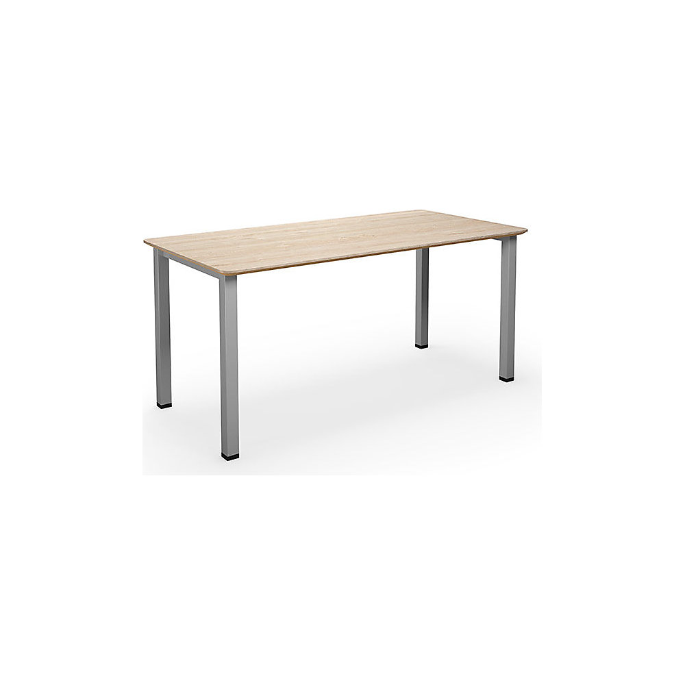 Multifunctionele tafel DUO-U Trend, recht blad, afgeronde hoeken, diepte 800 mm, breedte 1400 mm, eikenhout, zilverkleurig