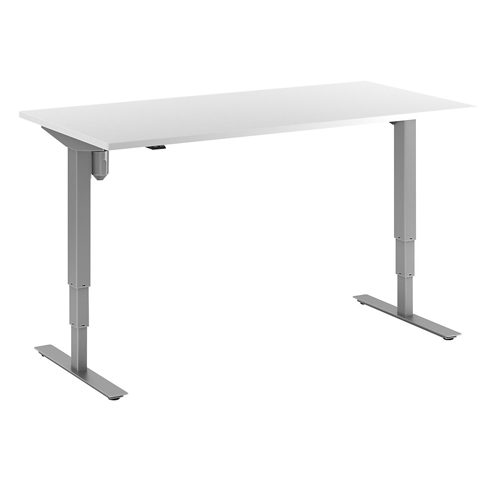Bureau Atlanta, elektrisch in hoogte verstelbaar, recht, b x d = 1600 x 800 mm, wit/zilver