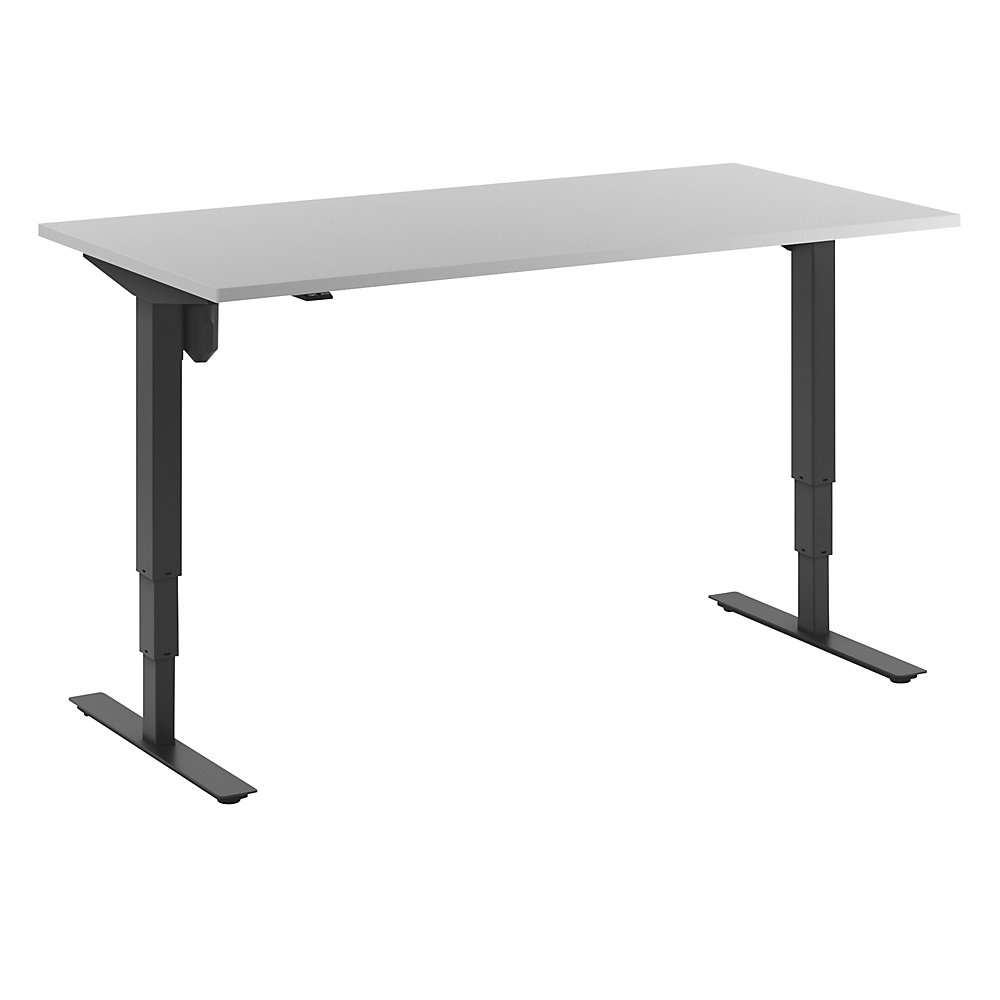 Bureau Atlanta, elektrisch in hoogte verstelbaar, recht, b x d = 1600 x 800 mm, lichtgrijs/zwart