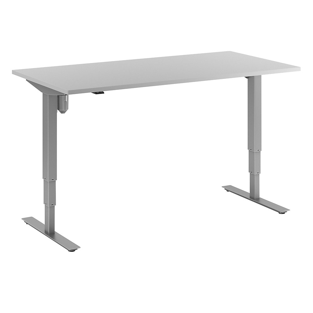 Bureau Atlanta, elektrisch in hoogte verstelbaar, recht, b x d = 1600 x 800 mm, lichtgrijs/zilver