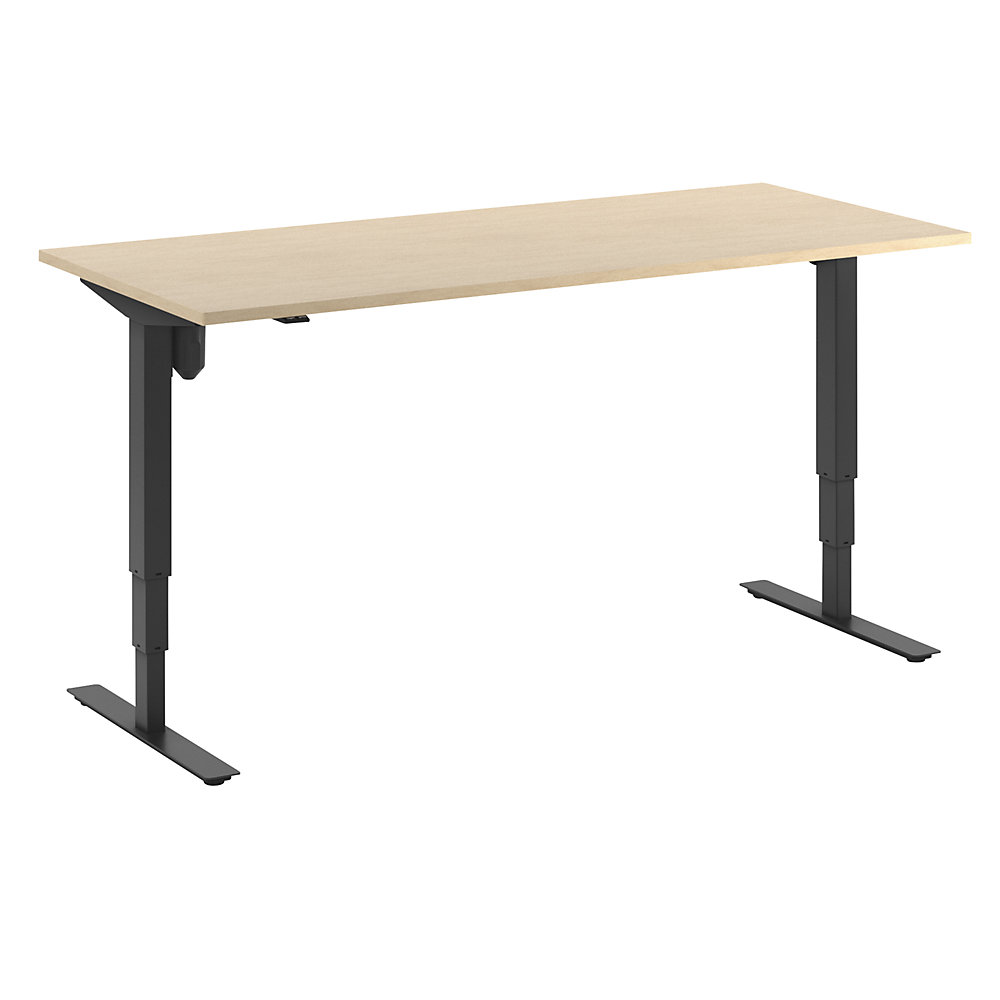 Bureau Atlanta, elektrisch in hoogte verstelbaar, recht, b x d = 1800 x 800 mm, berkenhout/zwart