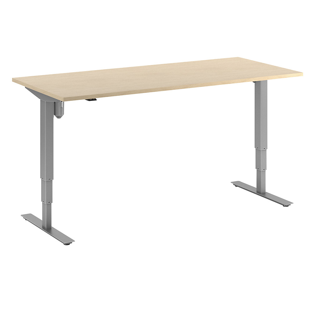 Bureau Atlanta, elektrisch in hoogte verstelbaar, recht, b x d = 1800 x 800 mm, berkenhout/zilver