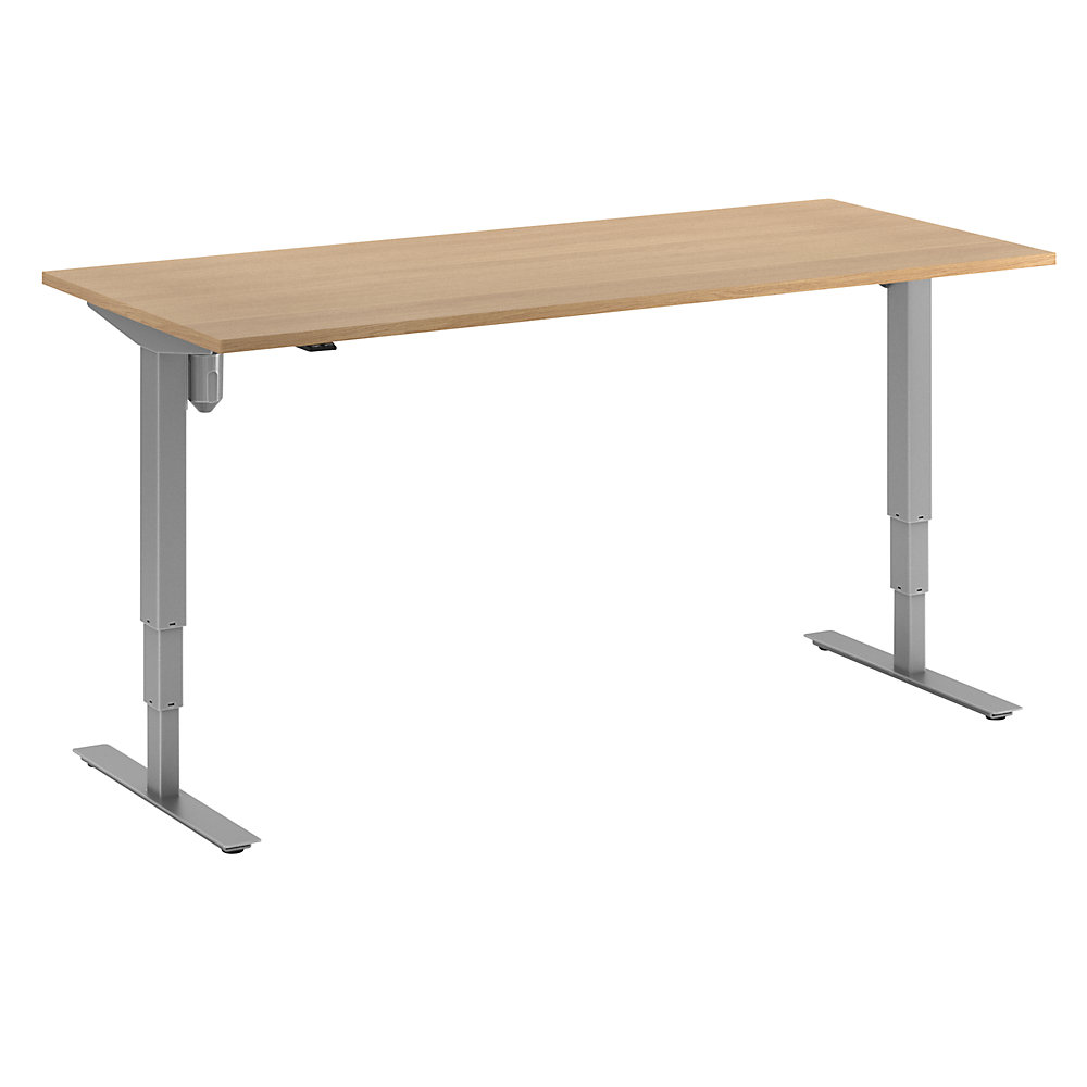 Bureau Atlanta, elektrisch in hoogte verstelbaar, recht, b x d = 1800 x 800 mm, beukenhout/zilver