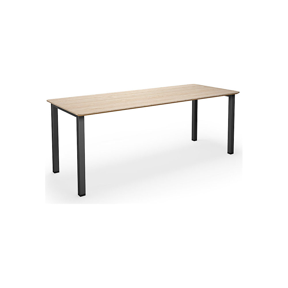 Multifunctionele tafel DUO-U Trend, recht blad, afgeronde hoeken, diepte 800 mm, breedte 2000 mm, eikenhout, zwart