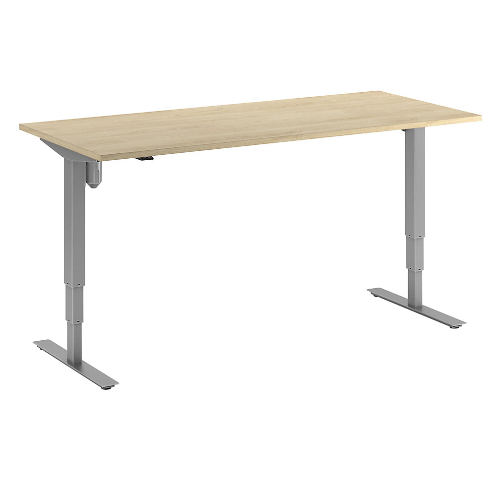 Bureau Atlanta, elektrisch in hoogte verstelbaar, recht, b x d = 1800 x 800 mm, eikenhout/zilver