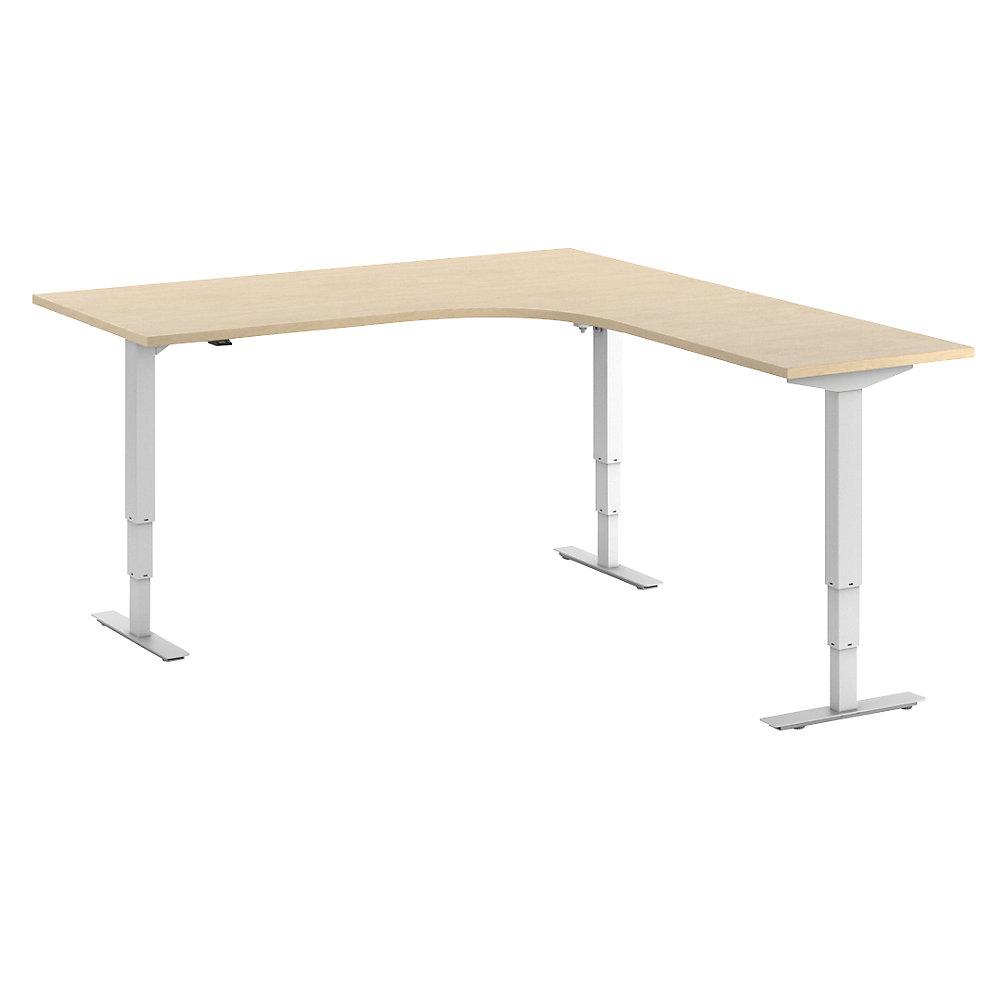 Bureau Atlanta, elektrisch in hoogte verstelbaar, L-vorm, b x d = 1800 x 2000 mm, berkenhout/wit, rechts
