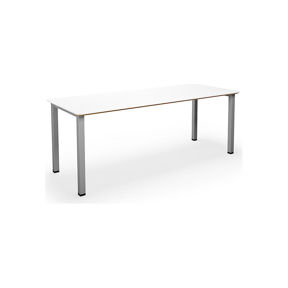 Multifunctionele tafel DUO-U Trend, recht blad, afgeronde hoeken, diepte 800 mm, breedte 2000 mm, wit, zilverkleurig