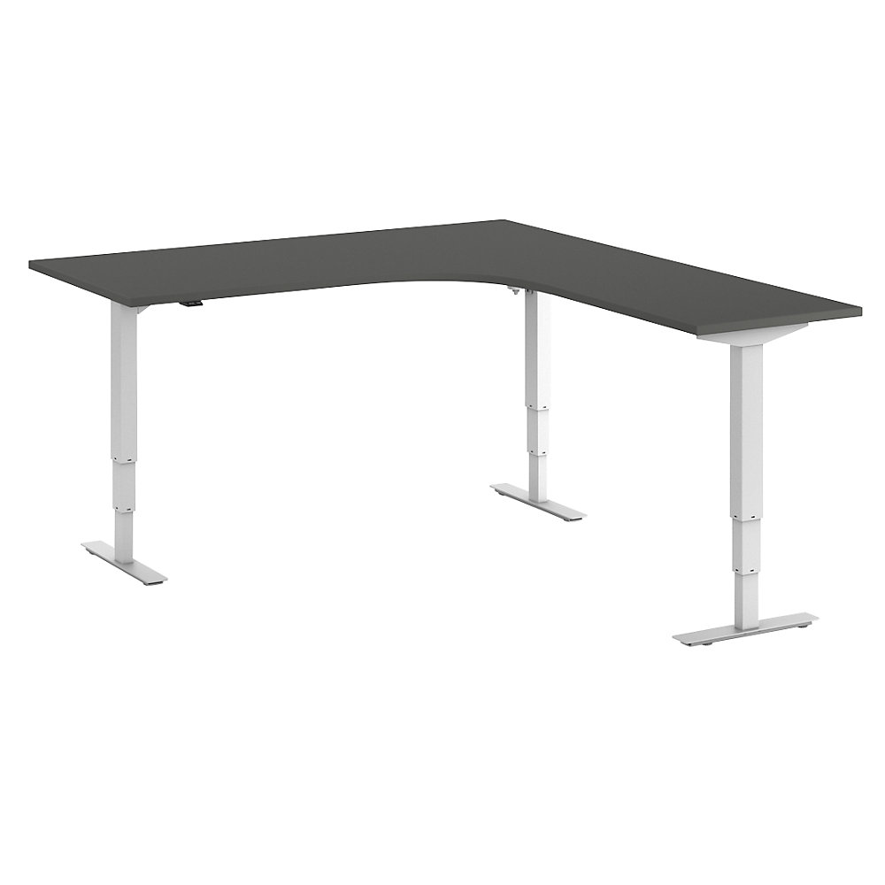 Bureau Atlanta, elektrisch in hoogte verstelbaar, L-vorm, b x d = 1800 x 2000 mm, donkergrijs/wit, rechts