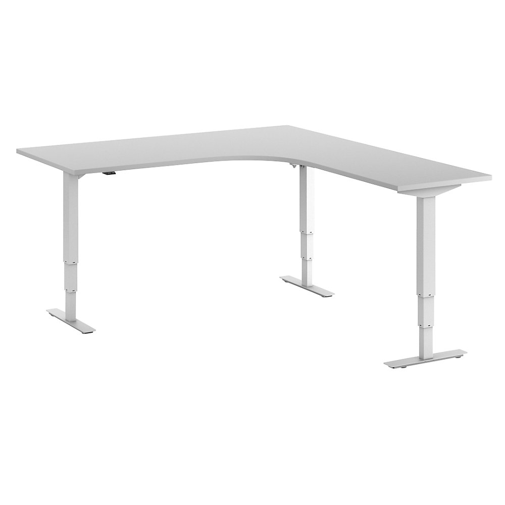 Bureau Atlanta, elektrisch in hoogte verstelbaar, L-vorm, b x d = 1800 x 2000 mm, lichtgrijs/wit, rechts