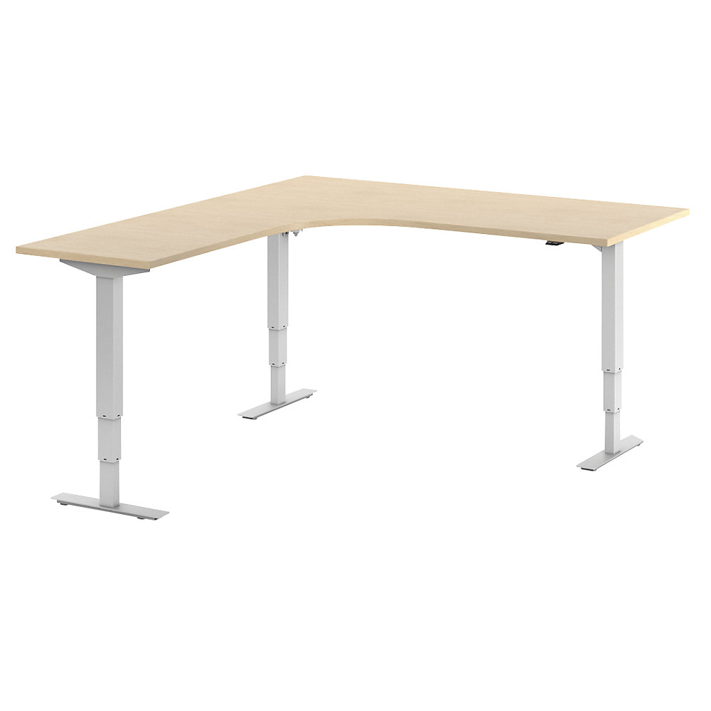 Bureau Atlanta, elektrisch in hoogte verstelbaar, L-vorm, b x d = 1800 x 2000 mm, berkenhout/wit, links