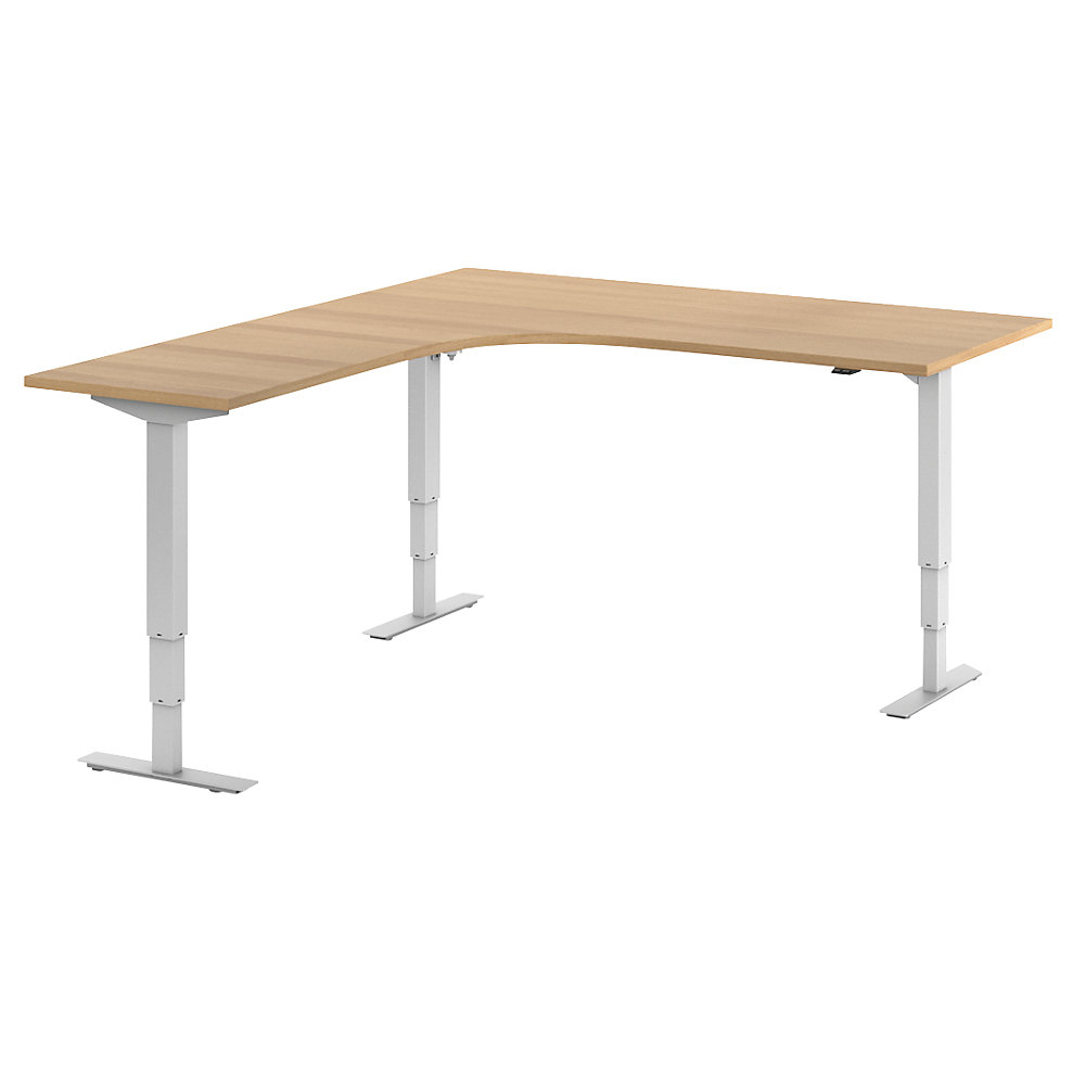 Bureau Atlanta, elektrisch in hoogte verstelbaar, L-vorm, b x d = 1800 x 2000 mm, beukenhout/wit, links