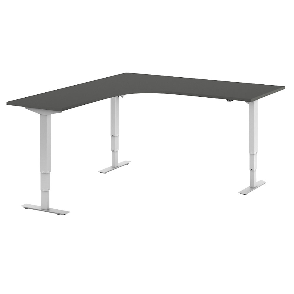 Bureau Atlanta, elektrisch in hoogte verstelbaar, L-vorm, b x d = 1800 x 2000 mm, donkergrijs/wit, links