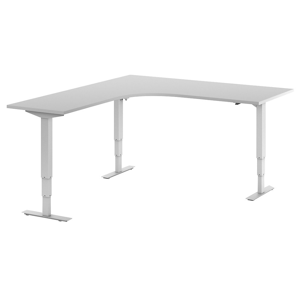 Bureau Atlanta, elektrisch in hoogte verstelbaar, L-vorm, b x d = 1800 x 2000 mm, lichtgrijs/wit, links
