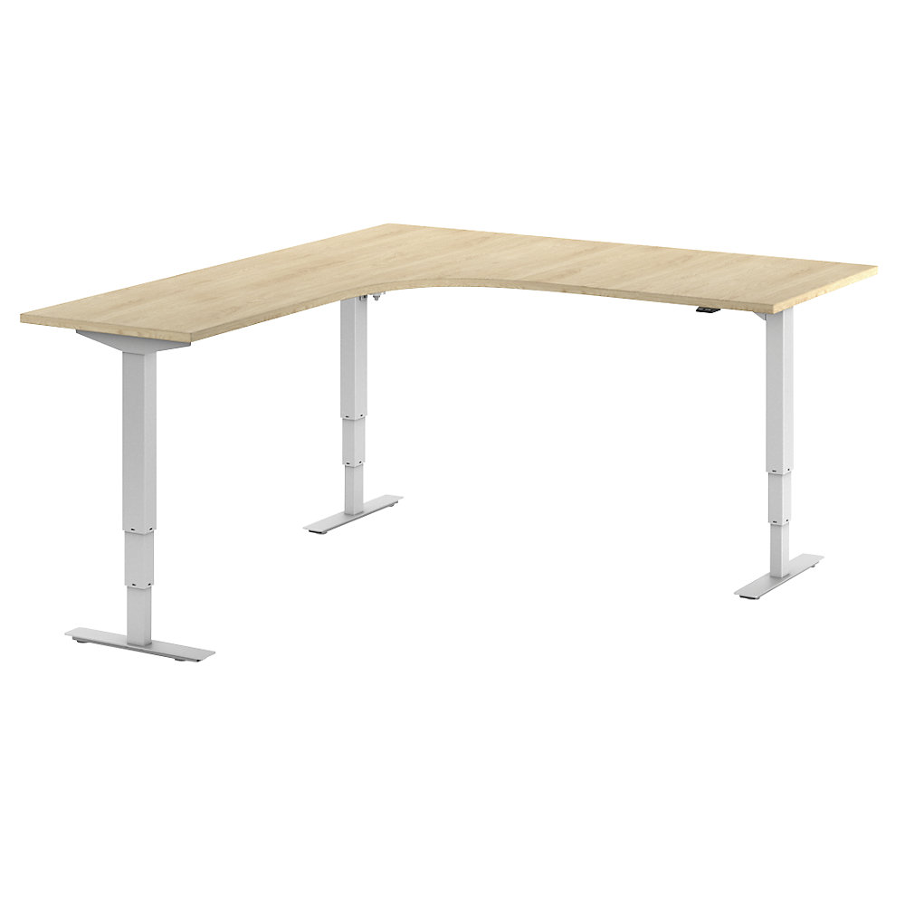Bureau Atlanta, elektrisch in hoogte verstelbaar, L-vorm, b x d = 1800 x 2000 mm, eikenhout/wit, links