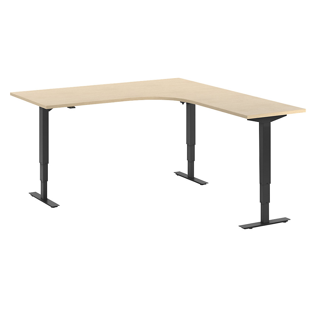 Bureau Atlanta, elektrisch in hoogte verstelbaar, L-vorm, b x d = 1800 x 2000 mm, berkenhout/zwart, rechts