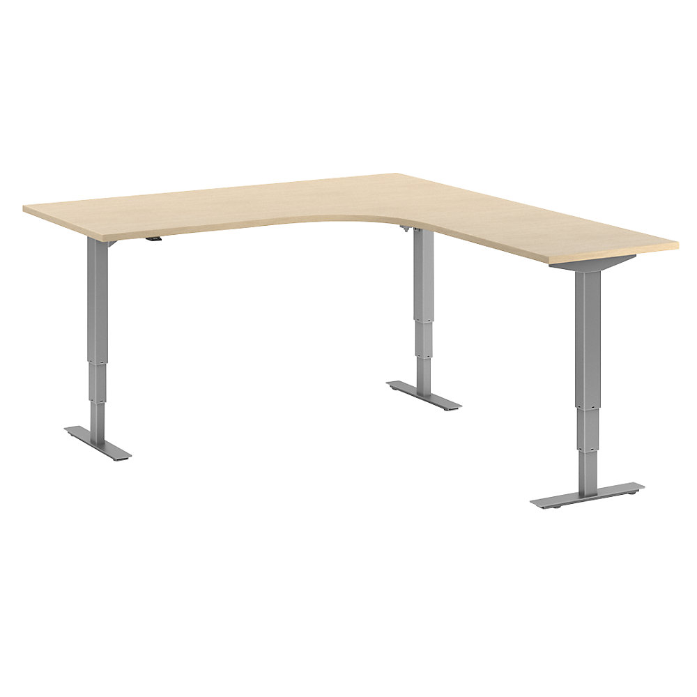 Bureau Atlanta, elektrisch in hoogte verstelbaar, L-vorm, b x d = 1800 x 2000 mm, berkenhout/zilver, rechts