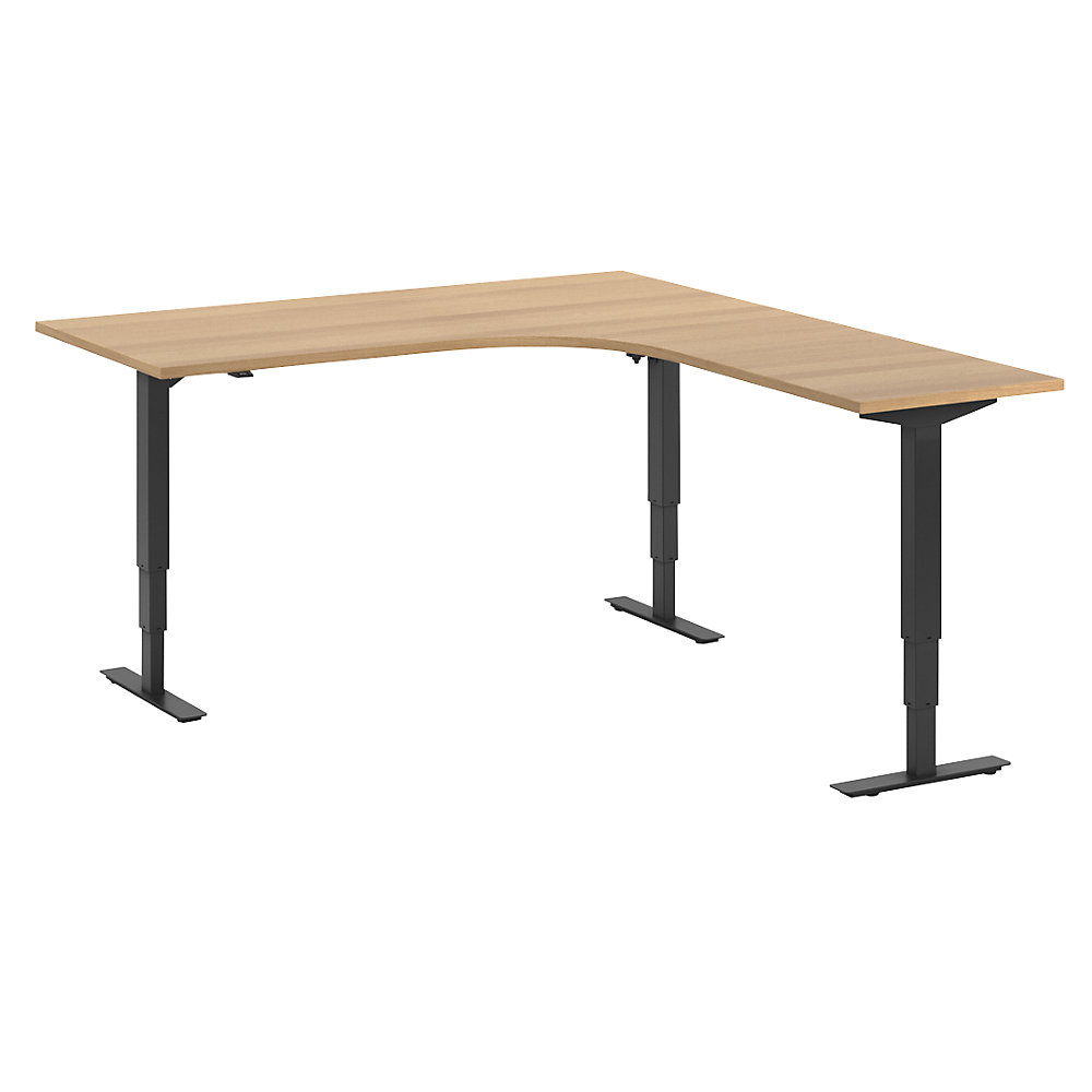 Bureau Atlanta, elektrisch in hoogte verstelbaar, L-vorm, b x d = 1800 x 2000 mm, beukenhout/zwart, rechts