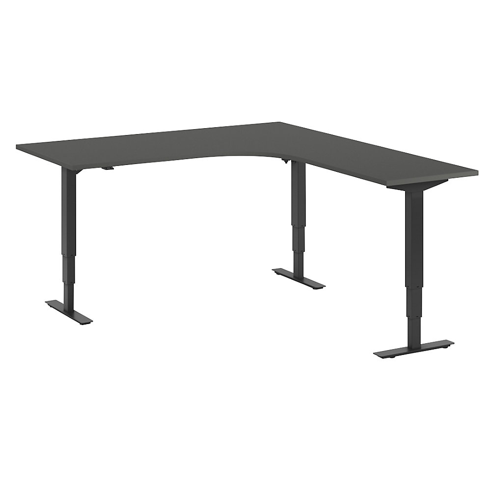 Bureau Atlanta, elektrisch in hoogte verstelbaar, L-vorm, b x d = 1800 x 2000 mm, donkergrijs/zwart, rechts