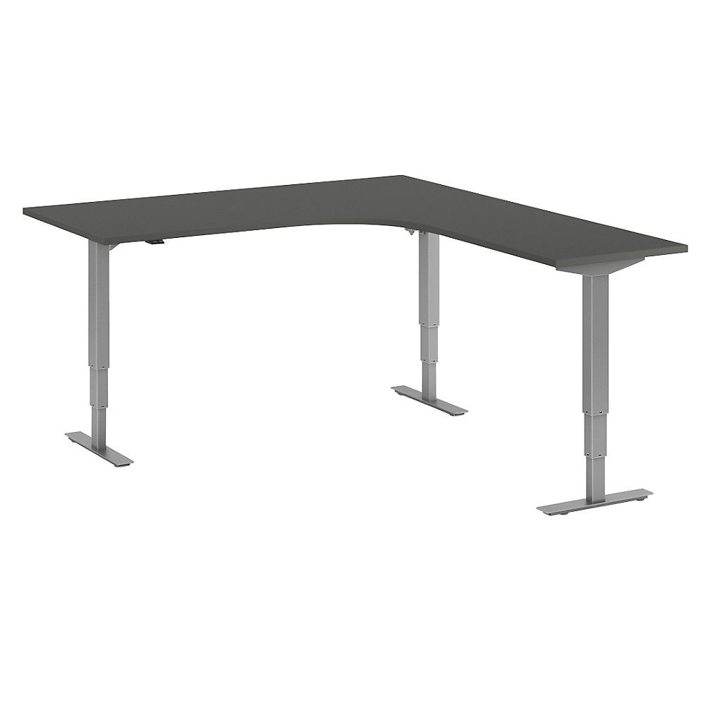 Bureau Atlanta, elektrisch in hoogte verstelbaar, L-vorm, b x d = 1800 x 2000 mm, donkergrijs/zilver, rechts