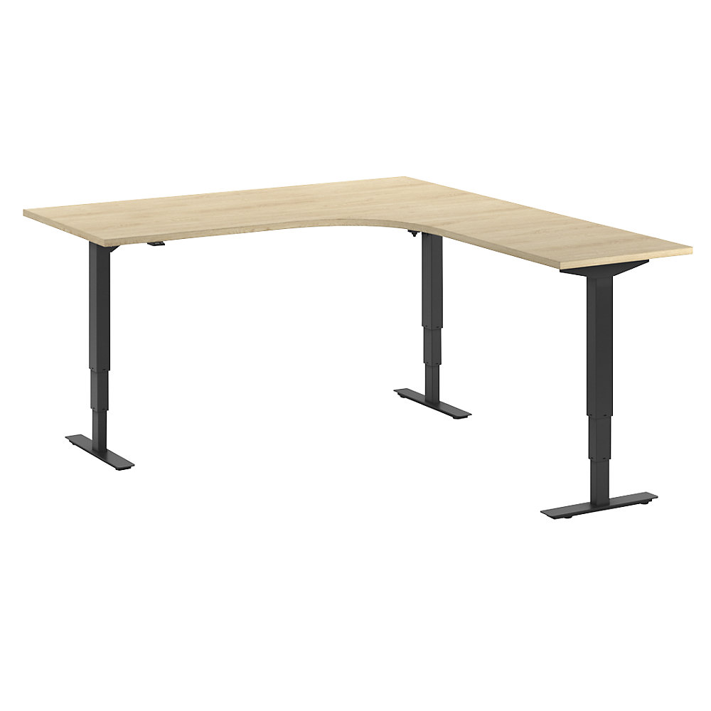 Bureau Atlanta, elektrisch in hoogte verstelbaar, L-vorm, b x d = 1800 x 2000 mm, eikenhout/zwart, rechts