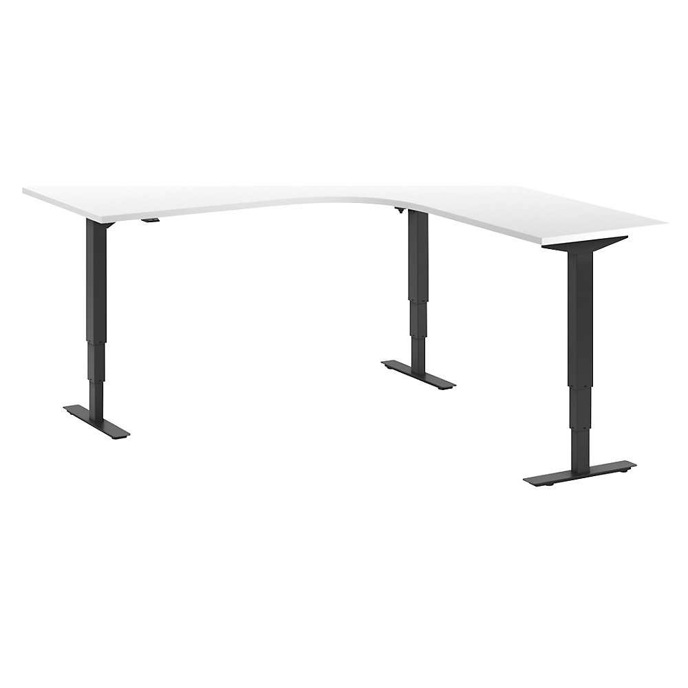 Bureau Atlanta, elektrisch in hoogte verstelbaar, L-vorm, b x d = 1800 x 2000 mm, wit/zwart, rechts