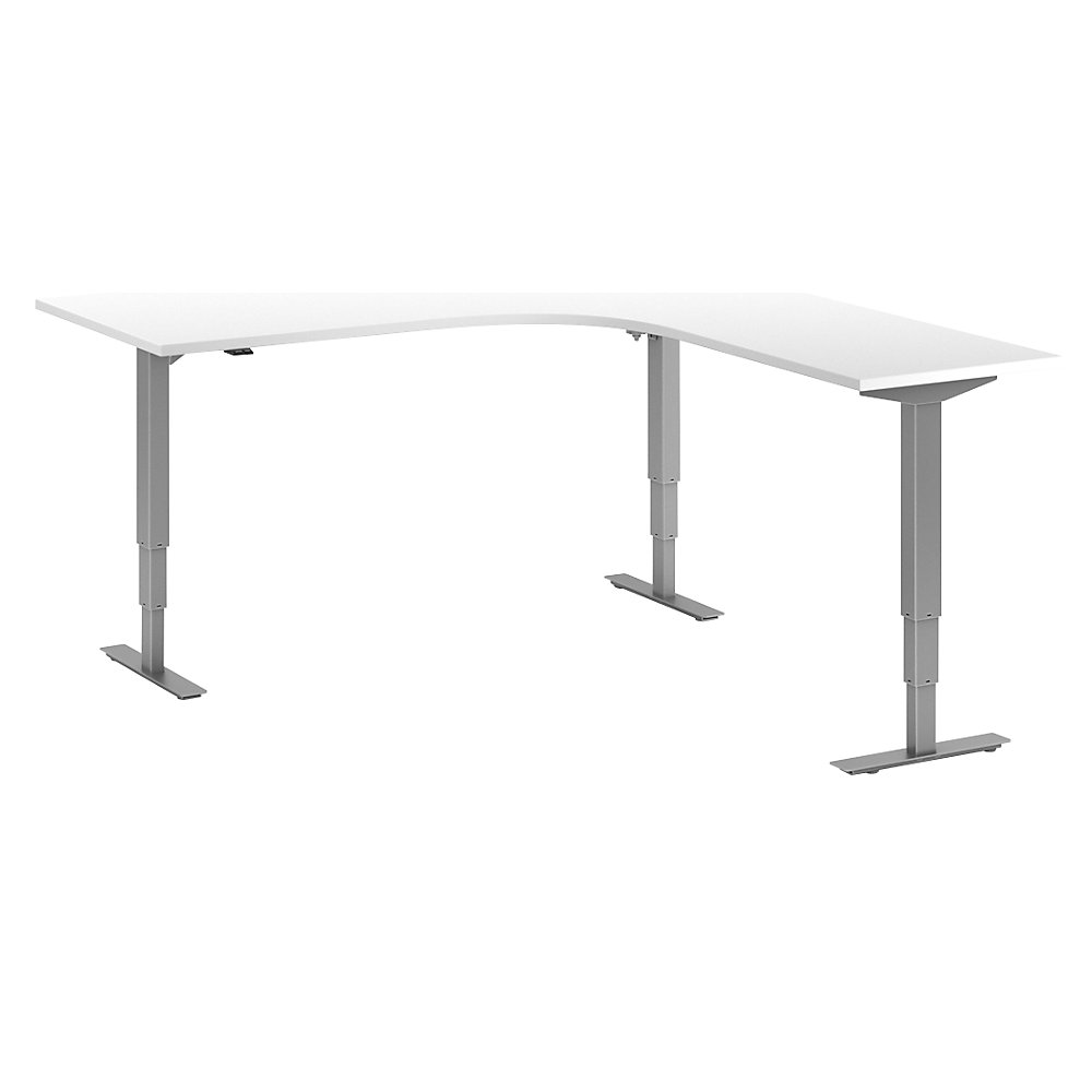 Bureau Atlanta, elektrisch in hoogte verstelbaar, L-vorm, b x d = 1800 x 2000 mm, wit/zilver, rechts