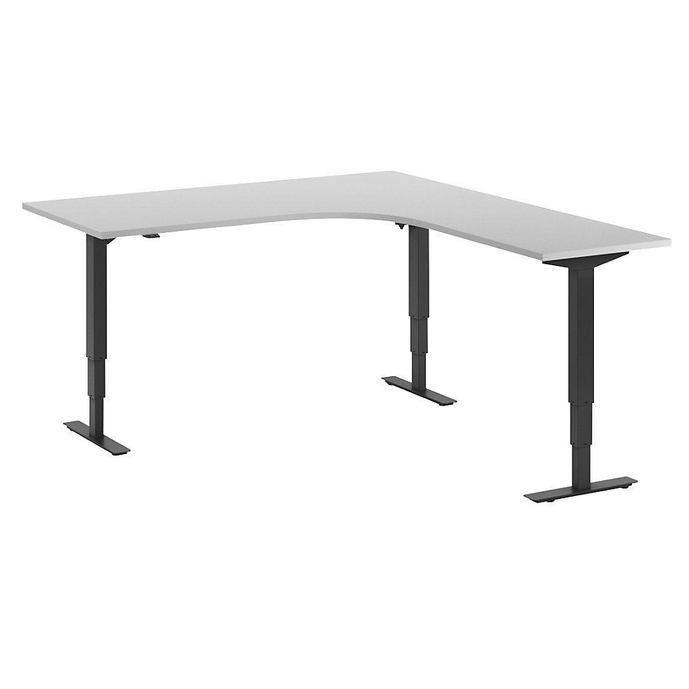 Bureau Atlanta, elektrisch in hoogte verstelbaar, L-vorm, b x d = 1800 x 2000 mm, lichtgrijs/zwart, rechts