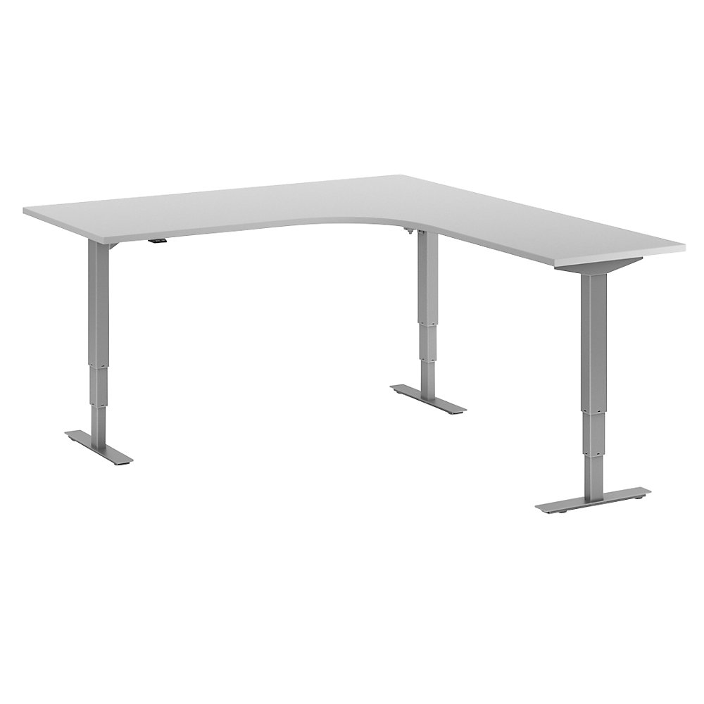 Bureau Atlanta, elektrisch in hoogte verstelbaar, L-vorm, b x d = 1800 x 2000 mm, lichtgrijs/zilver, rechts