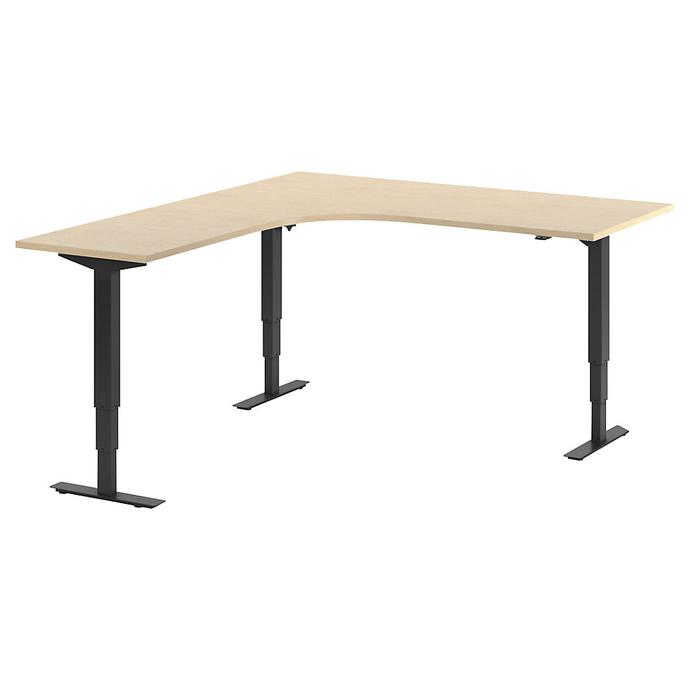 Bureau Atlanta, elektrisch in hoogte verstelbaar, L-vorm, b x d = 1800 x 2000 mm, berkenhout/zwart, links