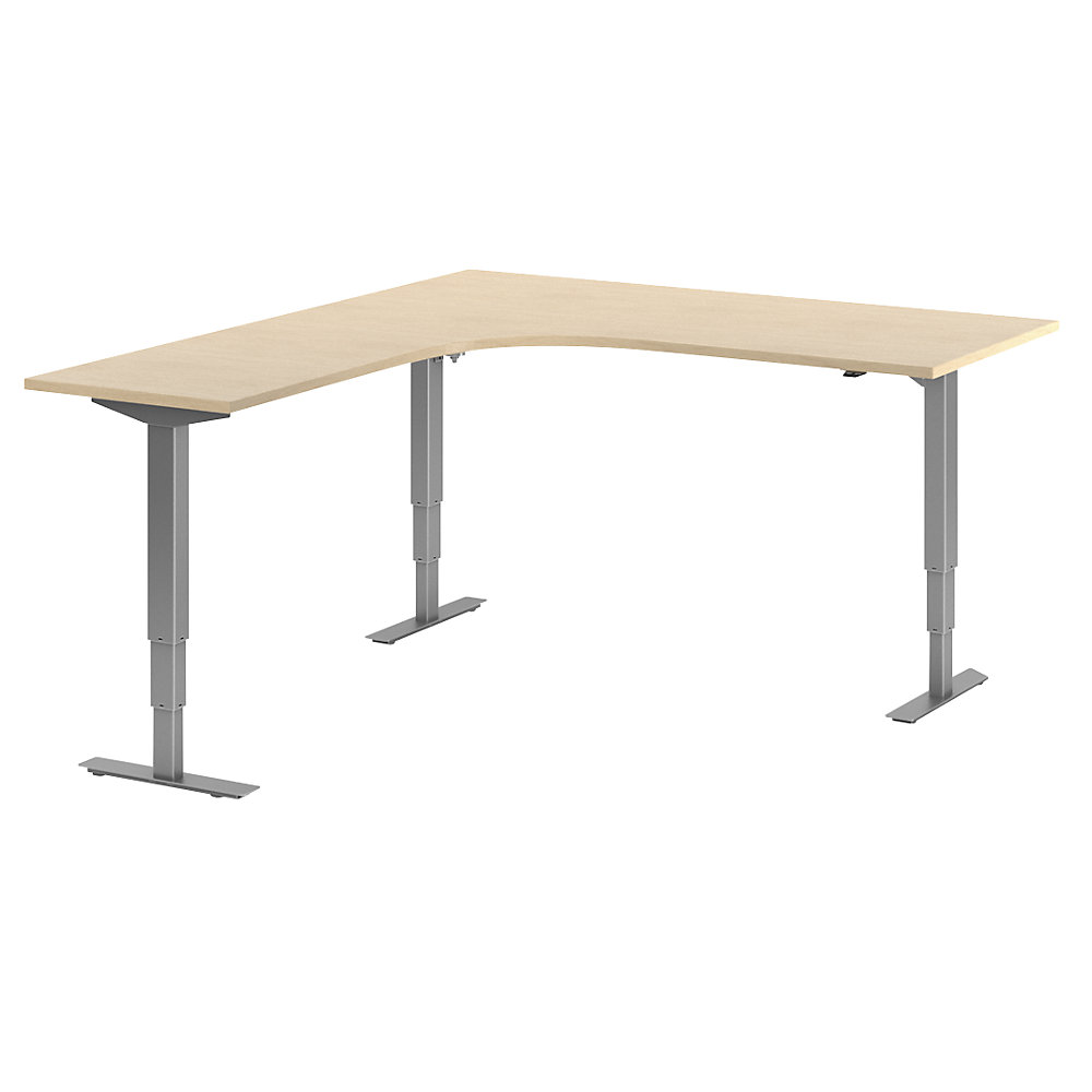 Bureau Atlanta, elektrisch in hoogte verstelbaar, L-vorm, b x d = 1800 x 2000 mm, berkenhout/zilver, links