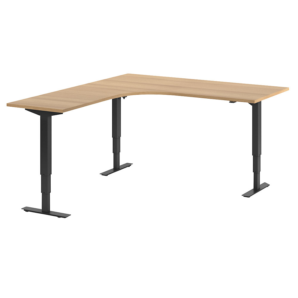 Bureau Atlanta, elektrisch in hoogte verstelbaar, L-vorm, b x d = 1800 x 2000 mm, beukenhout/zwart, links