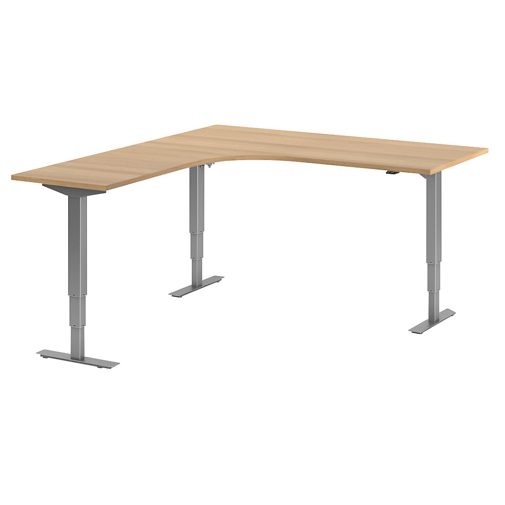 Bureau Atlanta, elektrisch in hoogte verstelbaar, L-vorm, b x d = 1800 x 2000 mm, beukenhout/zilver, links
