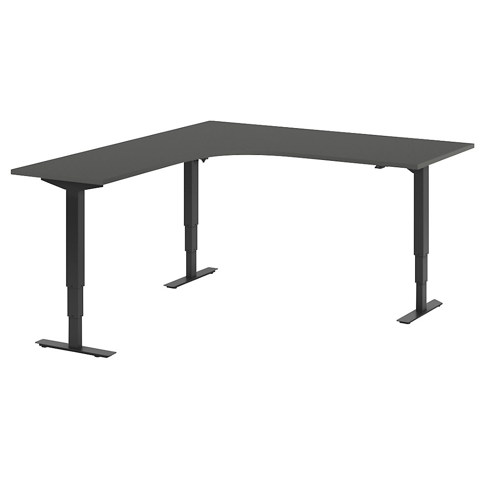 Bureau Atlanta, elektrisch in hoogte verstelbaar, L-vorm, b x d = 1800 x 2000 mm, donkergrijs/zwart, links