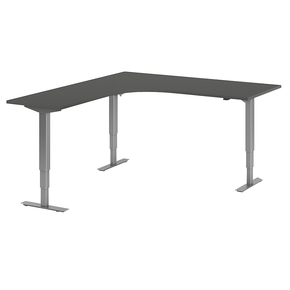 Bureau Atlanta, elektrisch in hoogte verstelbaar, L-vorm, b x d = 1800 x 2000 mm, donkergrijs/zilver, links