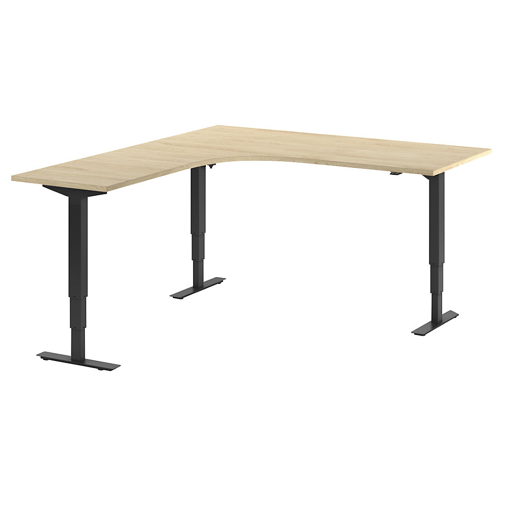 Bureau Atlanta, elektrisch in hoogte verstelbaar, L-vorm, b x d = 1800 x 2000 mm, eikenhout/zwart, links
