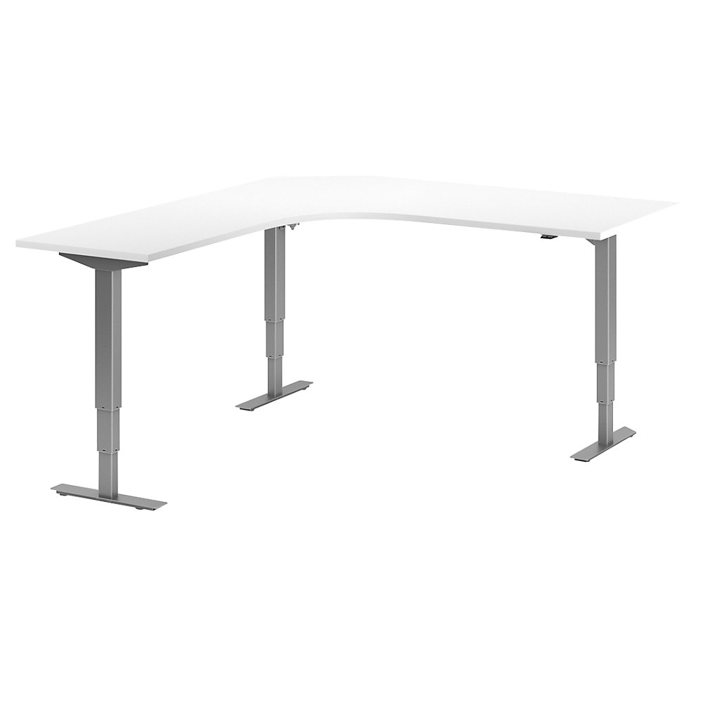 Bureau Atlanta, elektrisch in hoogte verstelbaar, L-vorm, b x d = 1800 x 2000 mm, wit/zilver, links