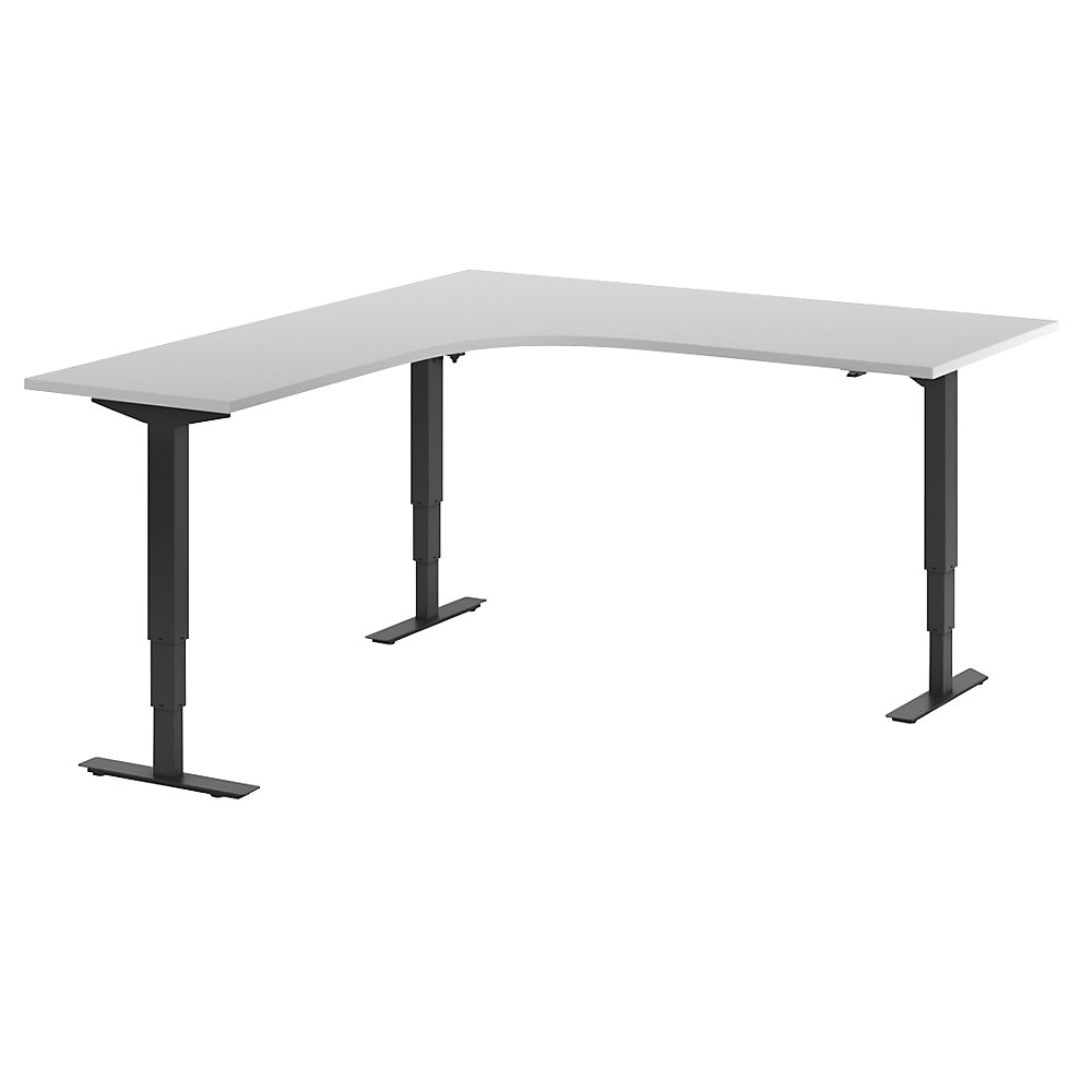 Bureau Atlanta, elektrisch in hoogte verstelbaar, L-vorm, b x d = 1800 x 2000 mm, lichtgrijs/zwart, links