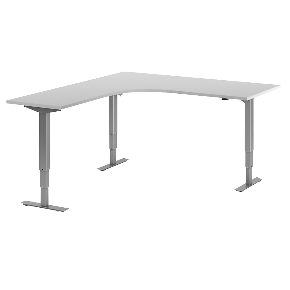 Bureau Atlanta, elektrisch in hoogte verstelbaar, L-vorm, b x d = 1800 x 2000 mm, lichtgrijs/zilver, links