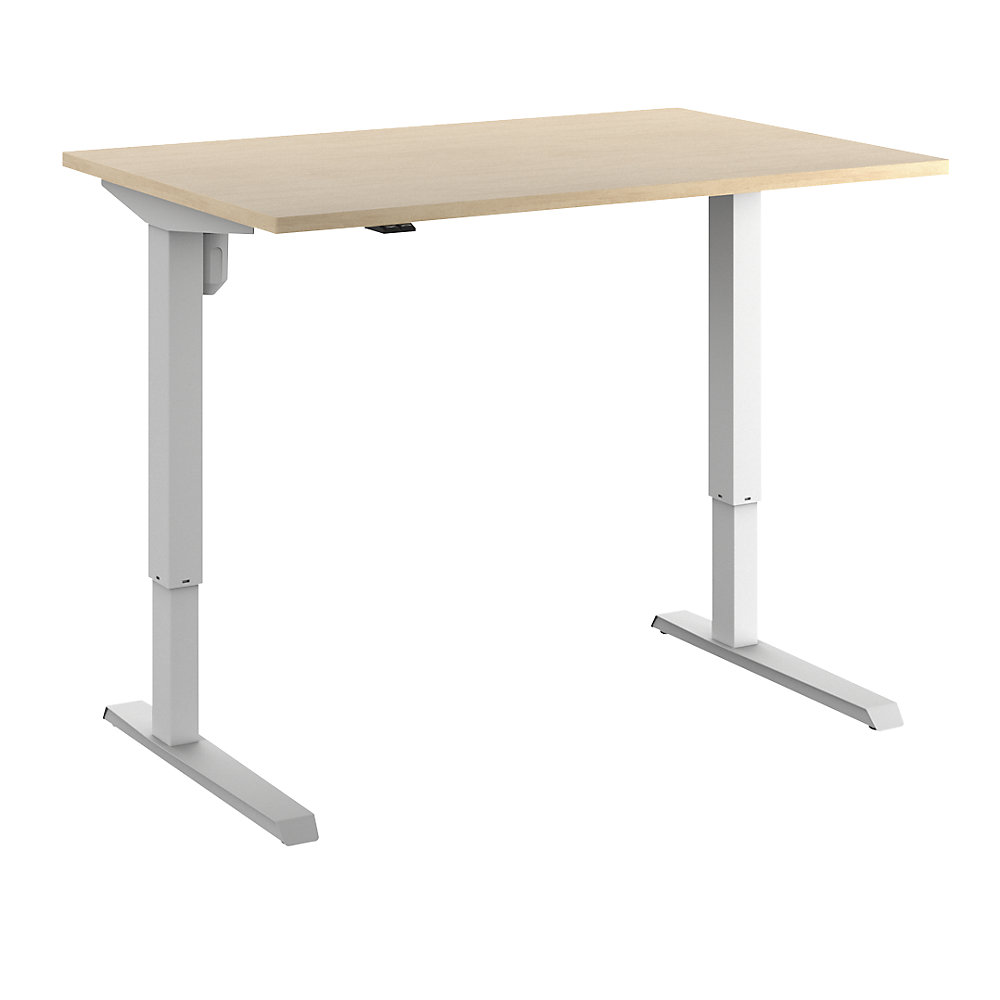 Eurokraft basic Bureau Venla, elektrisch in hoogte verstelbaar, recht, b x d = 1200 x 800 mm, berkenhout/wit