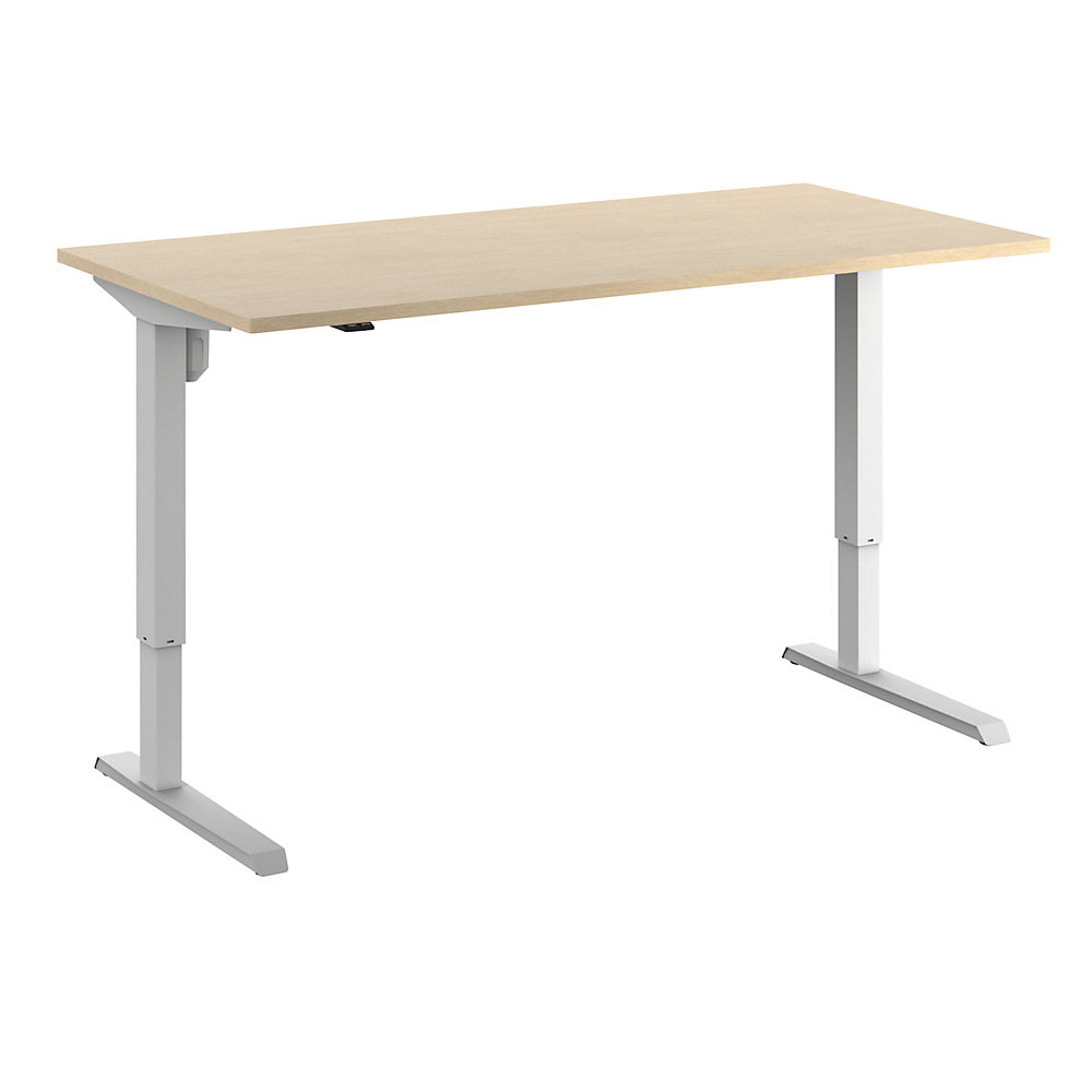 Eurokraft basic Bureau Venla, elektrisch in hoogte verstelbaar, recht, b x d = 1600 x 800 mm, berkenhout/wit