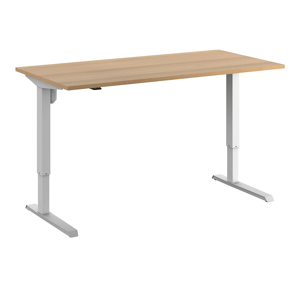 Eurokraft basic Bureau Venla, elektrisch in hoogte verstelbaar, recht, b x d = 1600 x 800 mm, beukenhout/wit