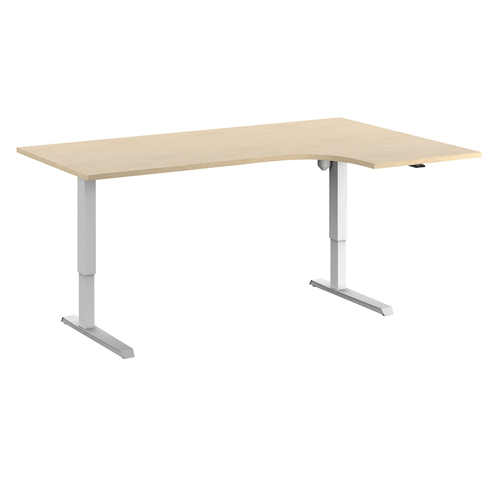 Eurokraft basic Bureau Venla, elektrisch in hoogte verstelbaar, hoek, b x d = 1800 x 1200 mm, berkenhout/wit, links