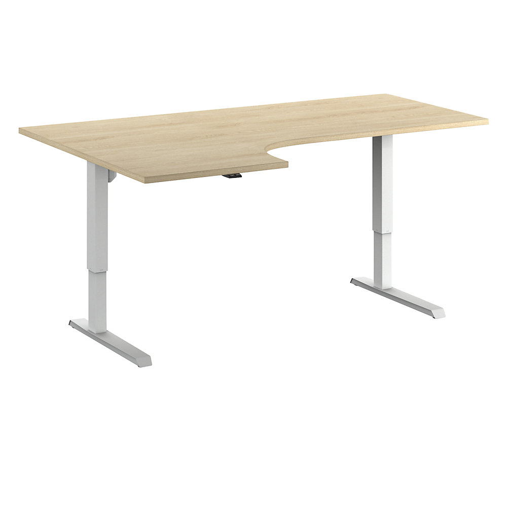 Eurokraft basic Bureau Venla, elektrisch in hoogte verstelbaar, hoek, b x d = 1800 x 1200 mm, eikenhout/wit, links