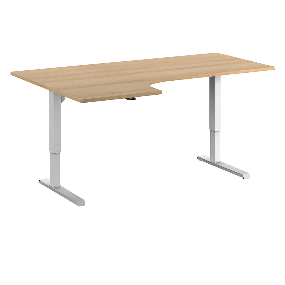 Eurokraft basic Bureau Venla, elektrisch in hoogte verstelbaar, hoek, b x d = 1800 x 1200 mm, beukenhout/wit, links