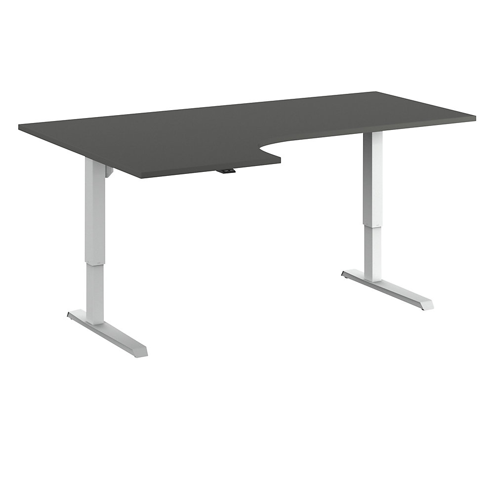 Eurokraft basic Bureau Venla, elektrisch in hoogte verstelbaar, hoek, b x d = 1800 x 1200 mm, donkergrijs/wit, links