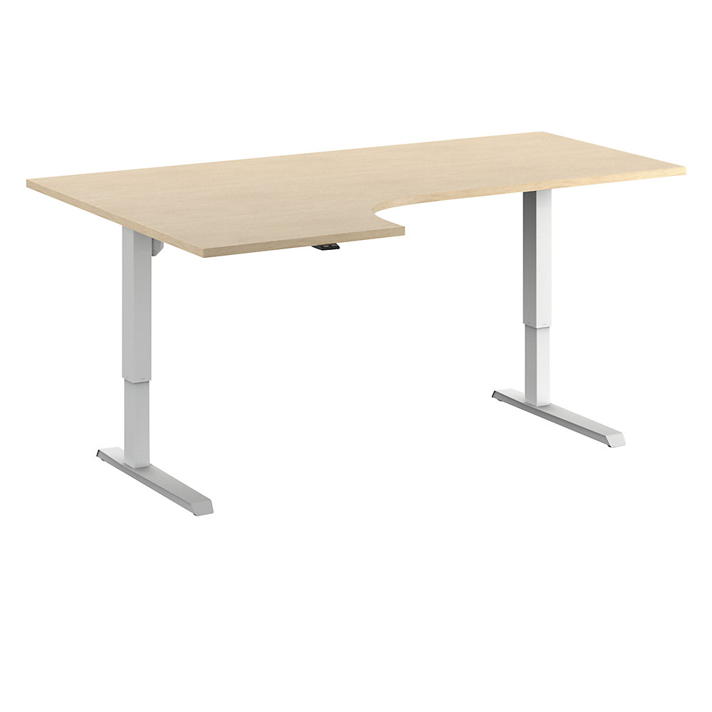 Eurokraft basic Bureau Venla, elektrisch in hoogte verstelbaar, hoek, b x d = 1800 x 1200 mm, berkenhout/wit, rechts